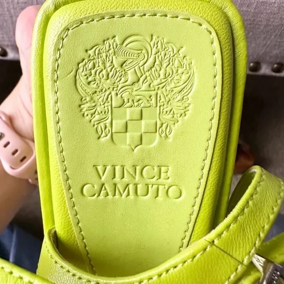 Vince Camuto Acid Lime Green Wedge Platform Leather Sandals - Picture 8 of 10